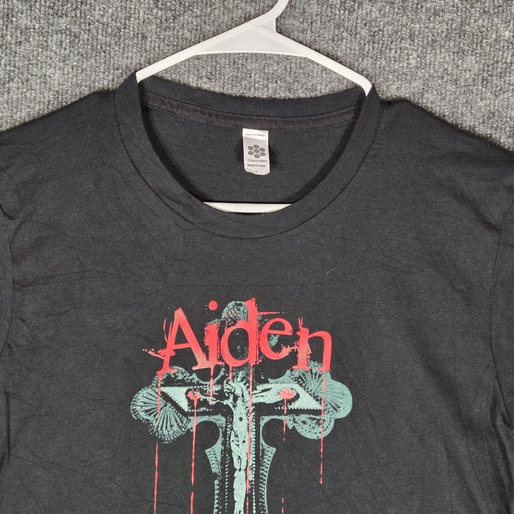 Aiden Band T Shirt Black Graphic Tee American Apparel USA Made Post Hardcore L